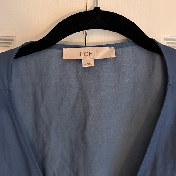 LOFT - Blue Wrap Blouse with Flutter Sleeves - Picture 2 of 5